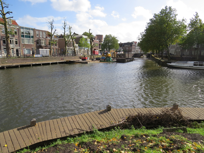 822685 Gezicht over de kom in de Stadsbuitengracht te Utrecht, vanaf de Weerdsingel W.Z.; links de gesnoeide bomen op ...
